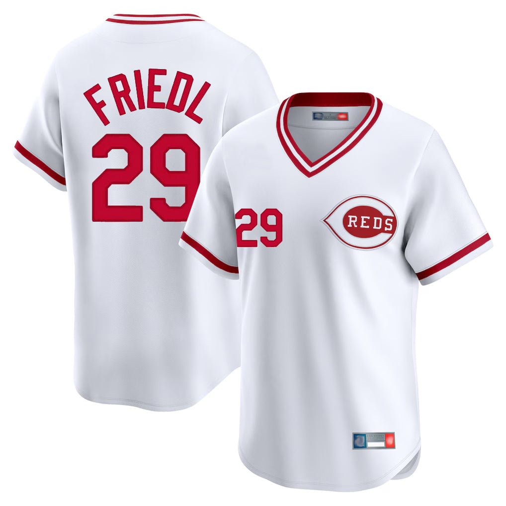 C.Reds #29 TJ Friedl Player White Cooperstown Collection Limited T-shirt Home Jdoa Stitched Jerseys