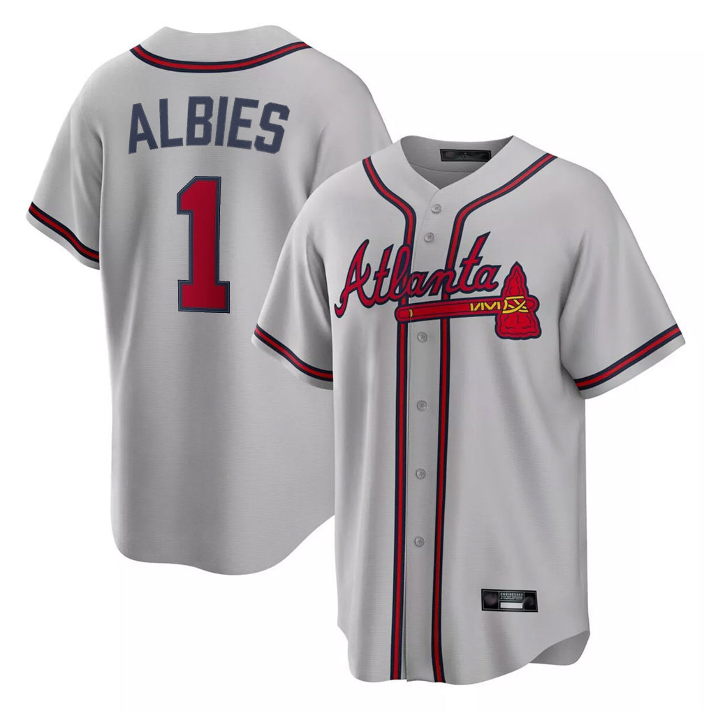 A.Braves #1 Ozzie Albies Player Gray Home Game Jdoa Stitched Jerseys