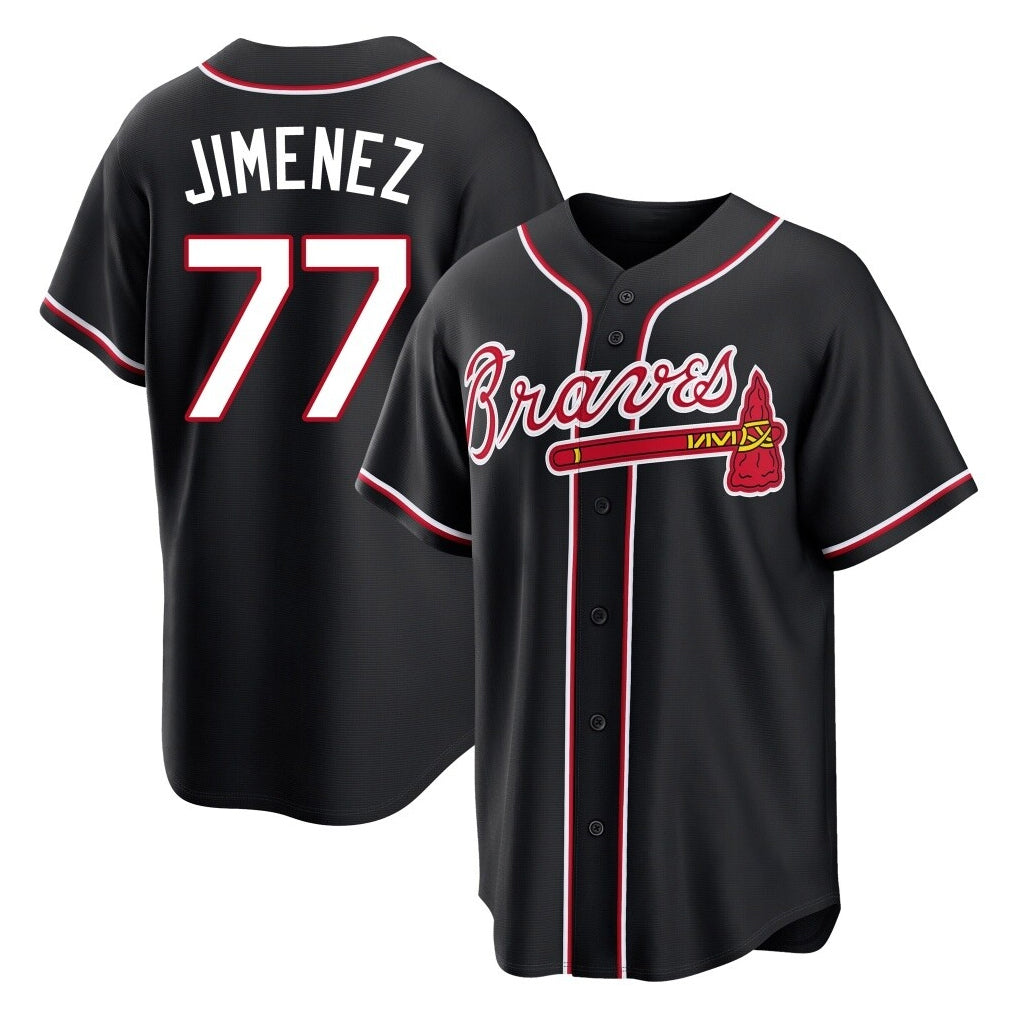 A.Braves #77 Joe Jimenez Player Black Fashion Out Game Jdoa Stitched Jerseys