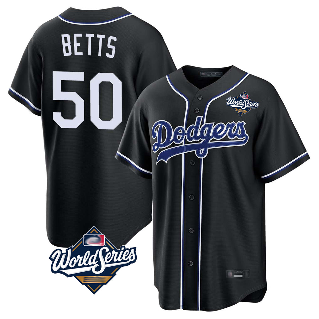 LA.Dodgers #50 Mookie Betts Player Black World Series Carbon Limited Home Jdoa Stitched Jerseys