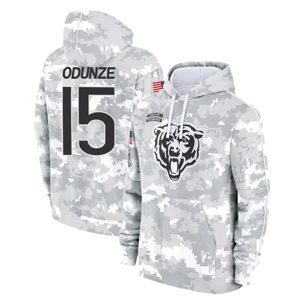 C.Bears #15 Rome Odunze Player Arctic Camo Salute to Service Pullover Hoodies Limited Jdoa Stitched Jerseys