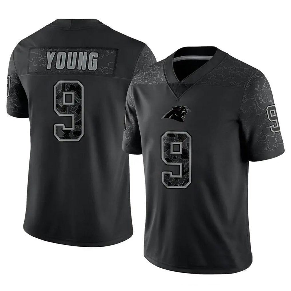 C.Panthers #9 Bryce Young Player Black REFLECTIVE Limited Game Jdoa Stitched Jerseys