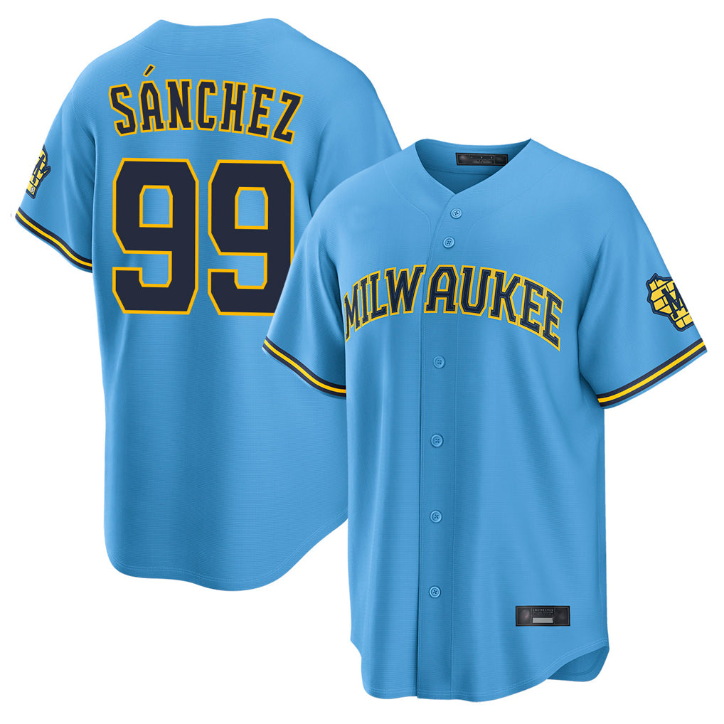 M.Brewers #99 Gary Sanchez Player Light Blue Road Stadium Game Jdoa Stitched Jerseys