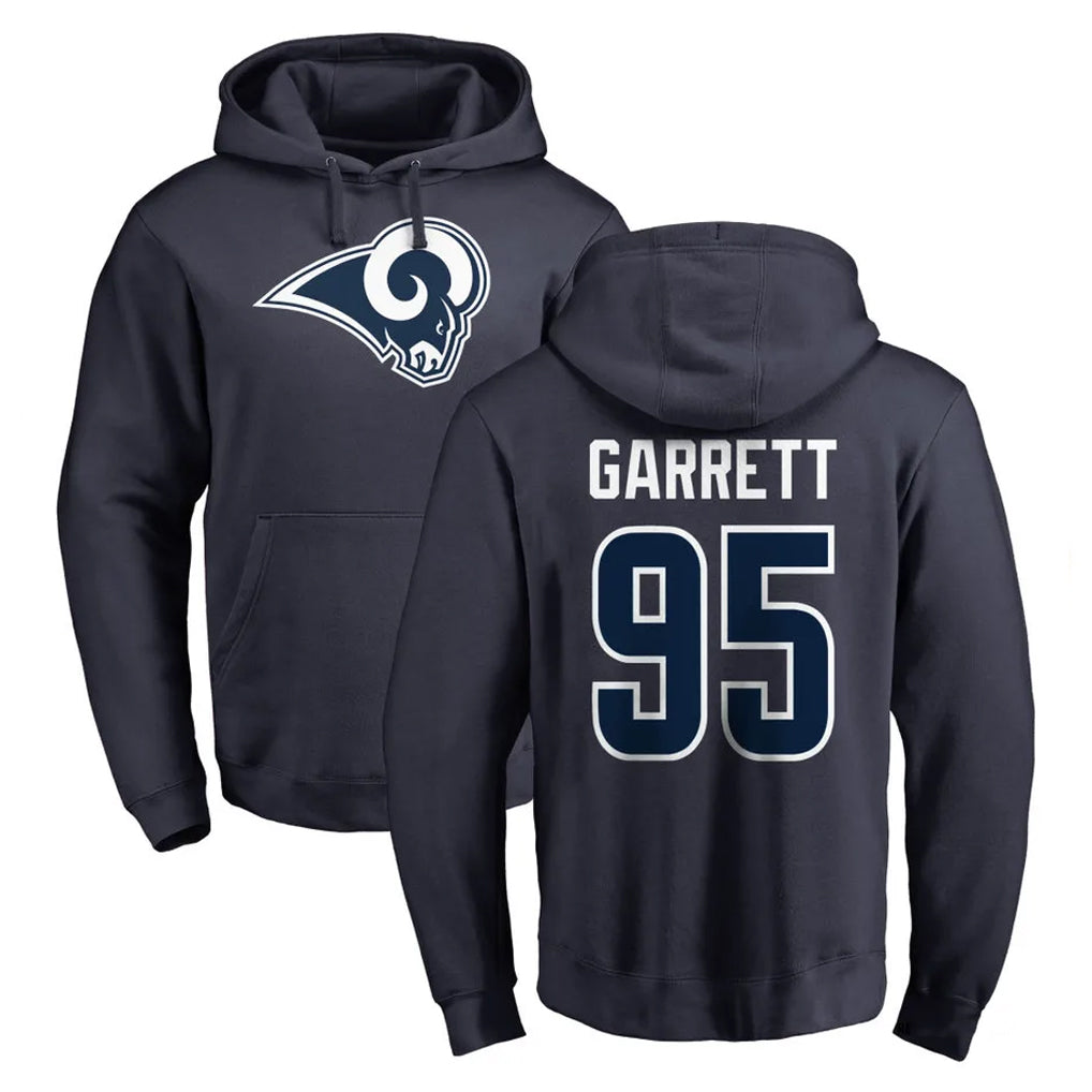 LA.Rams #95 Myles Garrett Player Navy Pullover Hoodie Limited Game Jdoa Stitched Jerseys