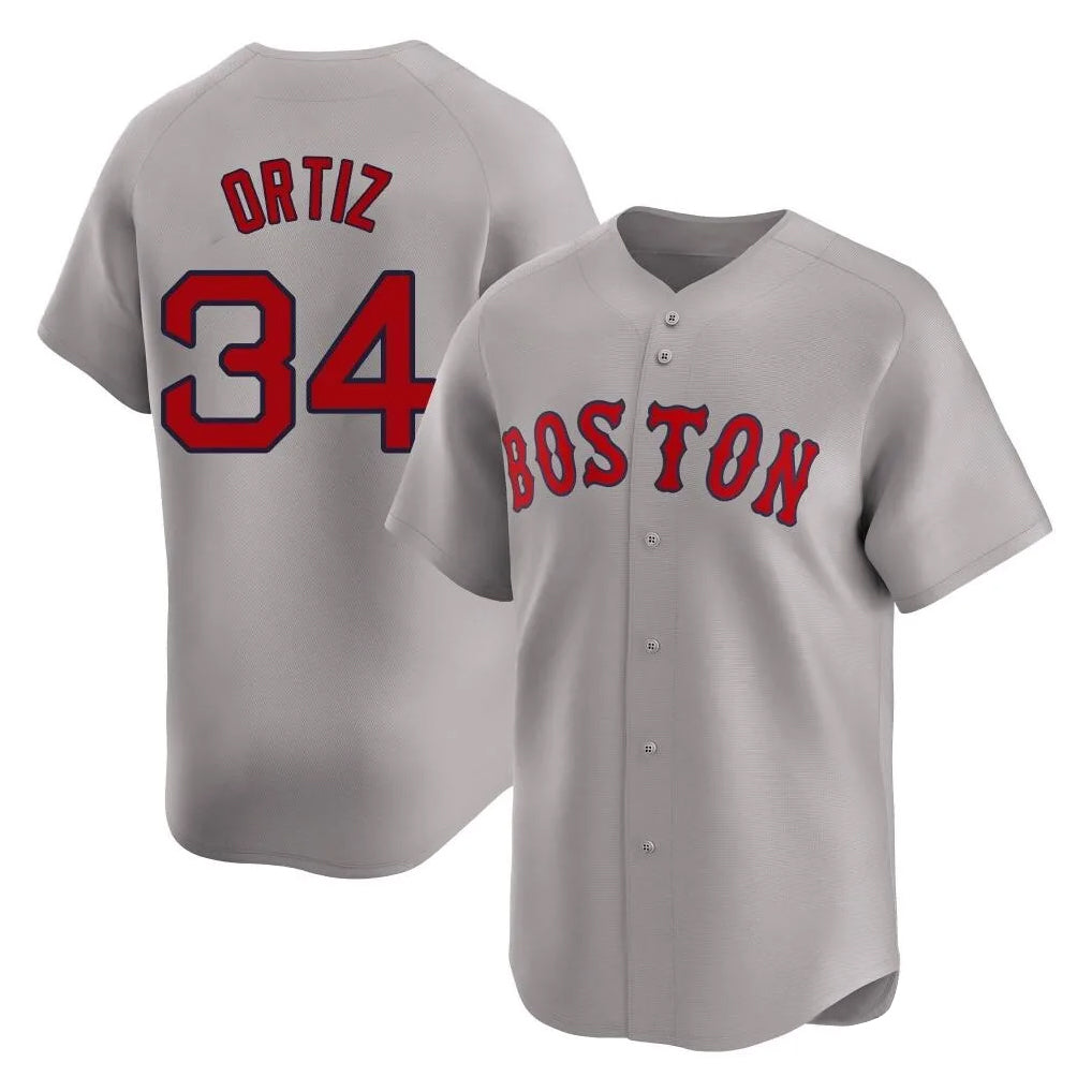 B.Red Sox #34 David Ortiz Player Gray Road Limited Home Game Jdoa Stitched Jerseys