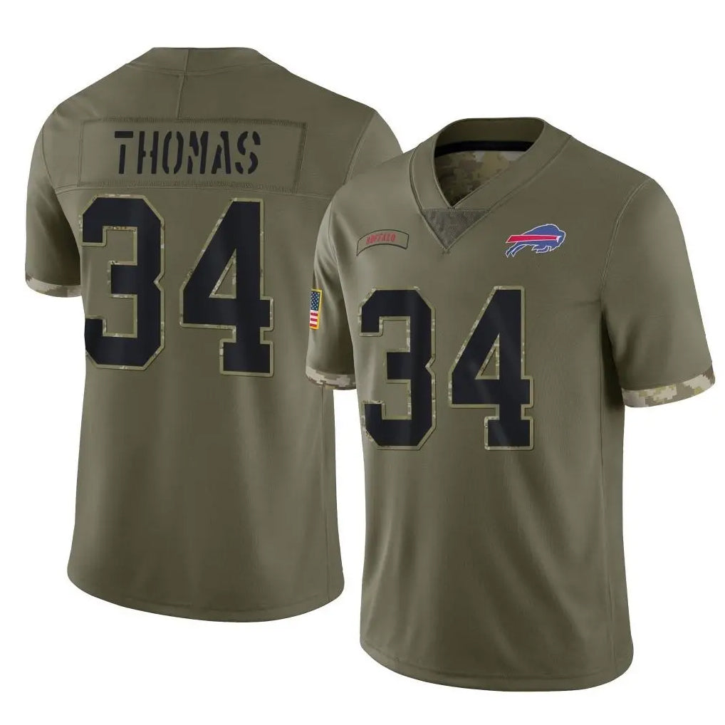 B.Bills #34 Thurman Thomas Player Olive Salute To Service Game Jdoa Stitched Jerseys