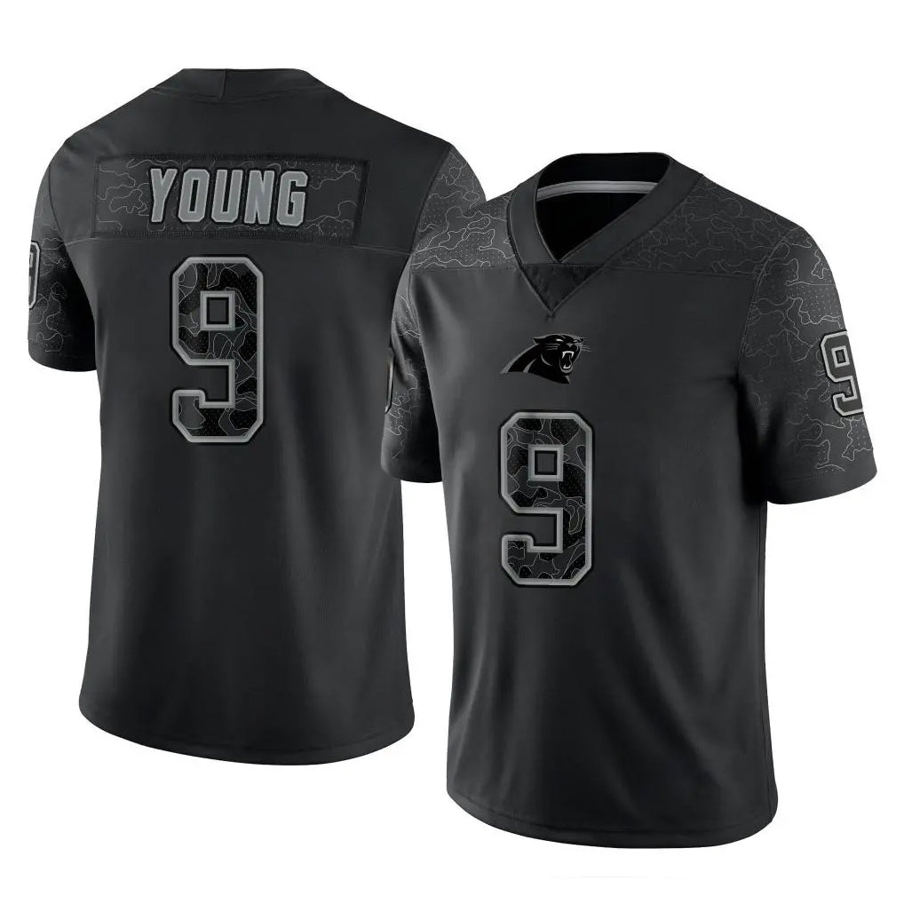 C.Panthers #9 Bryce Young Player Black Limited Reflective Game Jdoa Stitched Jerseys