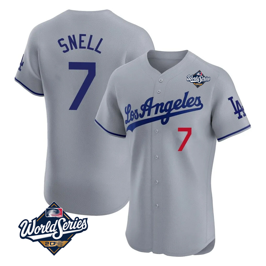 LA.Dodgers #7 Blake Snell Player Gray World Series Limited Elite Home Jdoa Stitched Jerseys