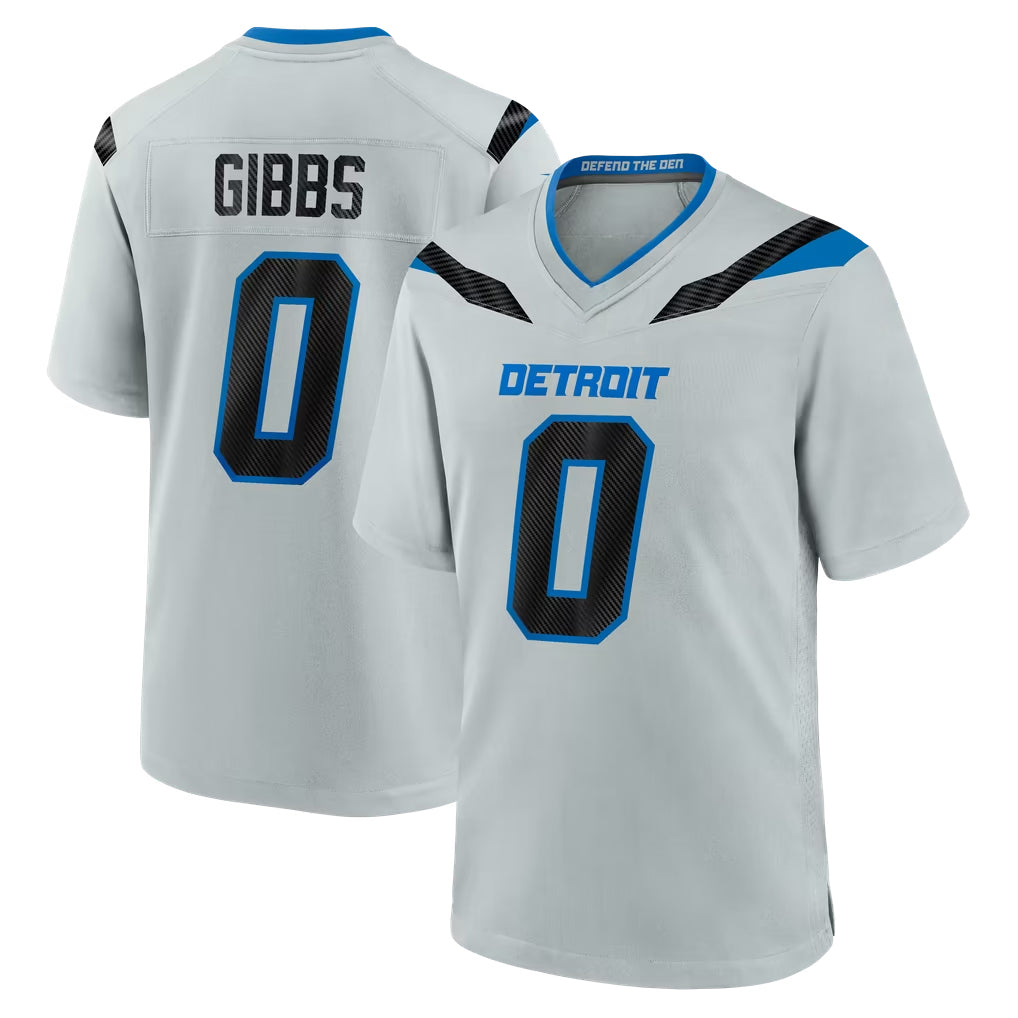 D.Lions #0 Jahmyr Gibbs Player Silver 2026 Rivalries Collection Home Game Jdoa Stitched Jerseys