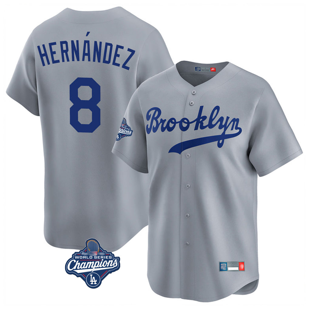LA.Dodgers #8 Enrique Hern¨¢ndez Player Gray World Series Meet Game Limited Home Jdoa Stitched Jerseys