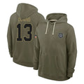 D.Cowboys #13 Caleb Downs Player Olive Salute to Service Pullover Hoodies Limited Jdoa Stitched Jerseys