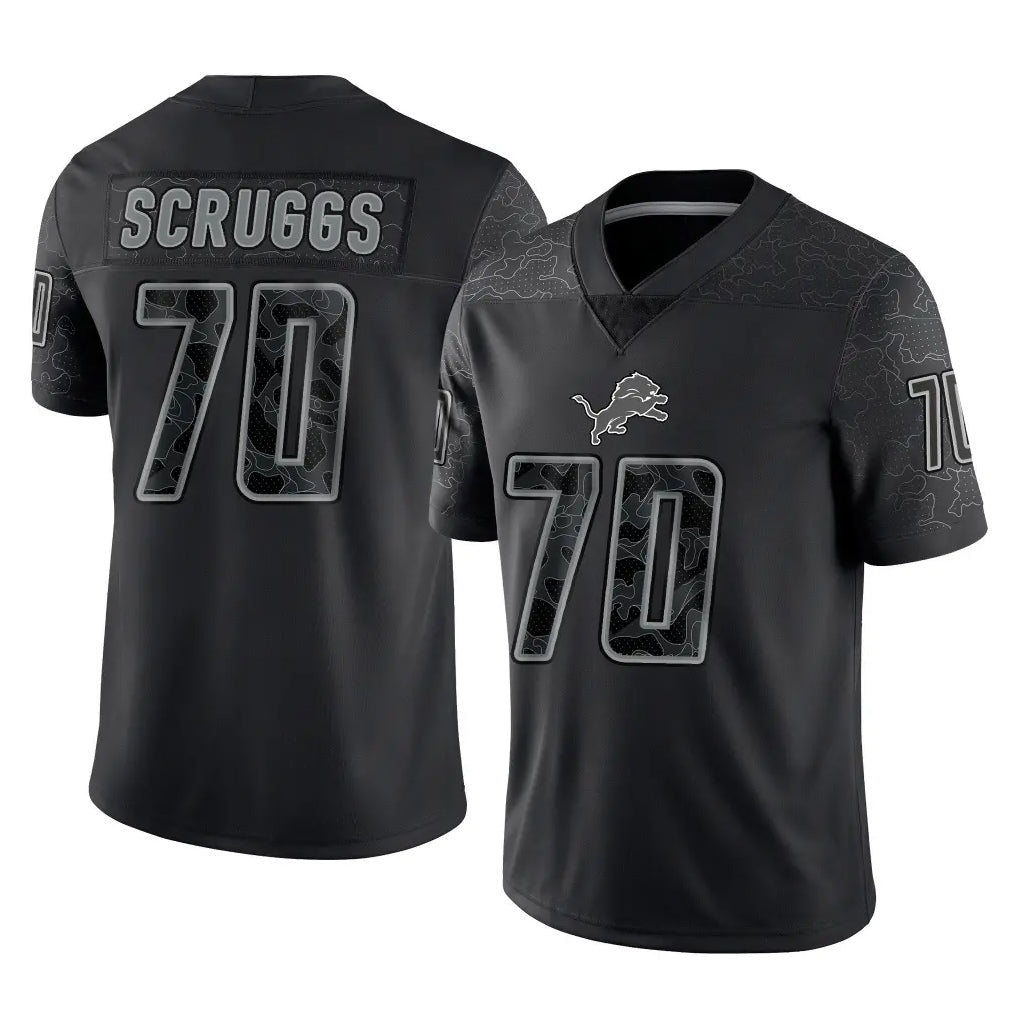 D.Lions #70 Juice Scruggs Player Black Reflective Limited Home Game Jdoa Stitched Jerseys