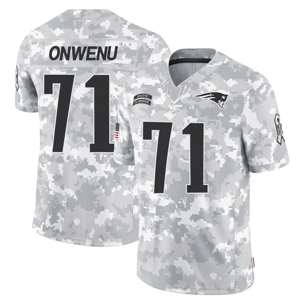 NE.Patriots #71 Mike Onwenu Player Arctic Camo Salute To Service Limited Game Jdoa Stitched Jerseys