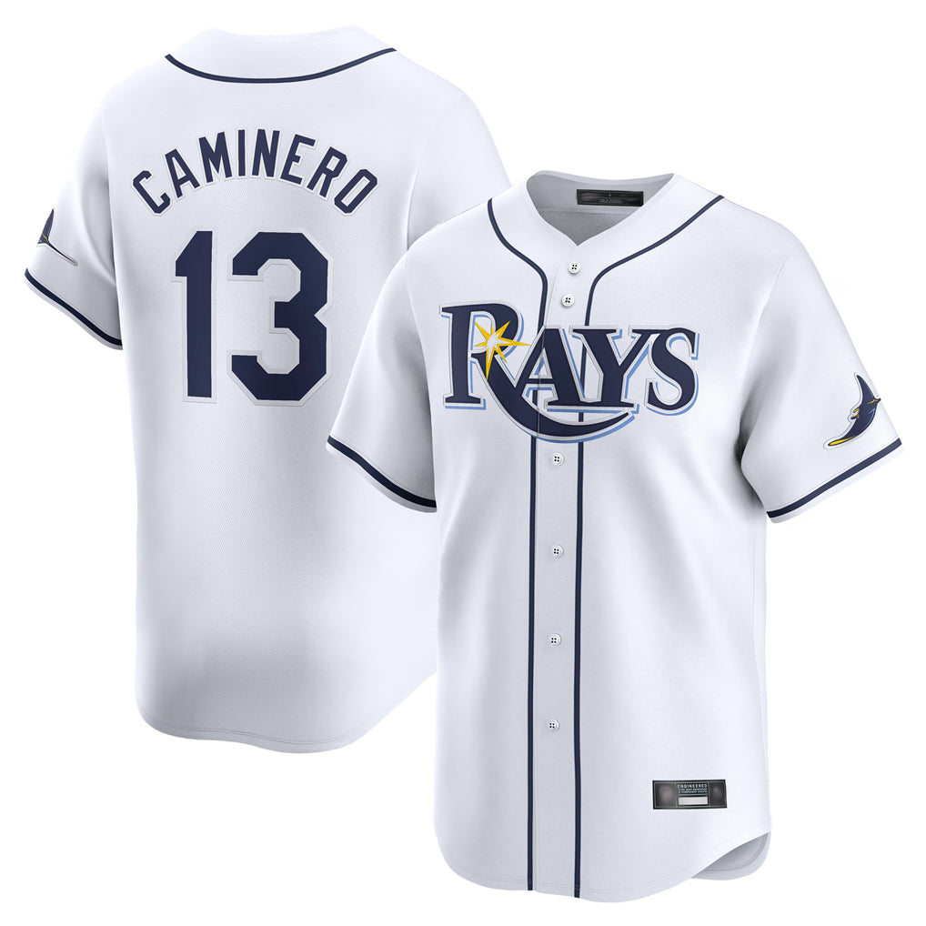 T.Bay Rays #13 Junior Caminero Player White Home Limited Jdoa Stitched Jerseys