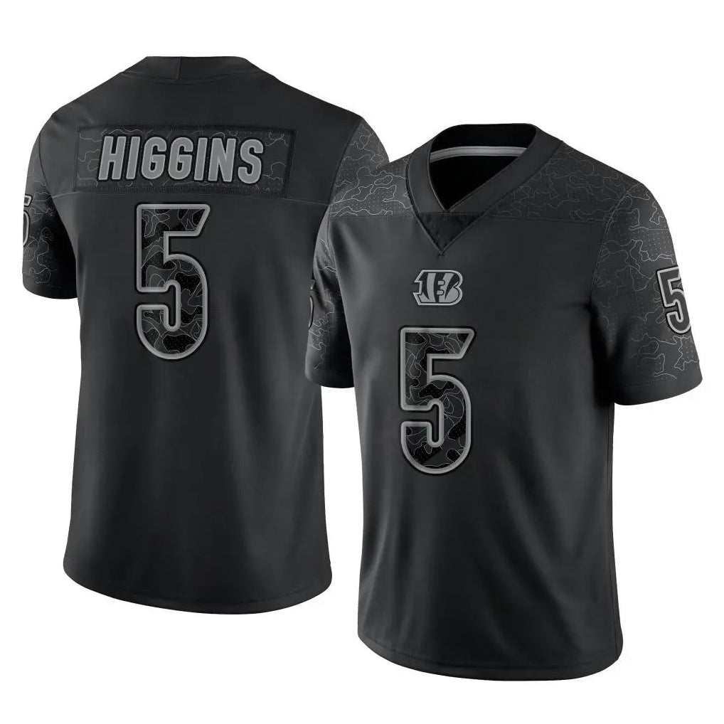 C.Bengals #5 Tee Higgins Player Black Reflective Limited Game Jdoa Stitched Jerseys
