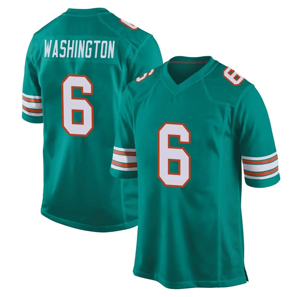 M.Dolphins #6 Malik Washington Player Aqua Alternate Home Game Jdoa Stitched Jerseys