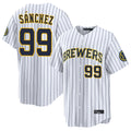 M.Brewers #99 Gary Sanchez Player White Stripes Home Limited Game Jdoa Stitched Jerseys
