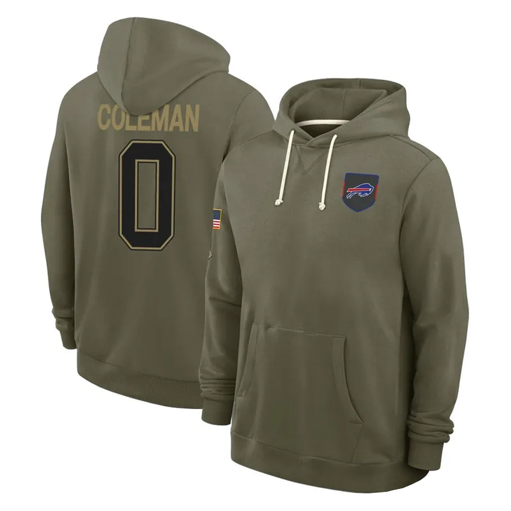 B.Bills #0 Keon Coleman Player Olive Salute To Service Hoodies Game Jdoa Stitched Jerseys