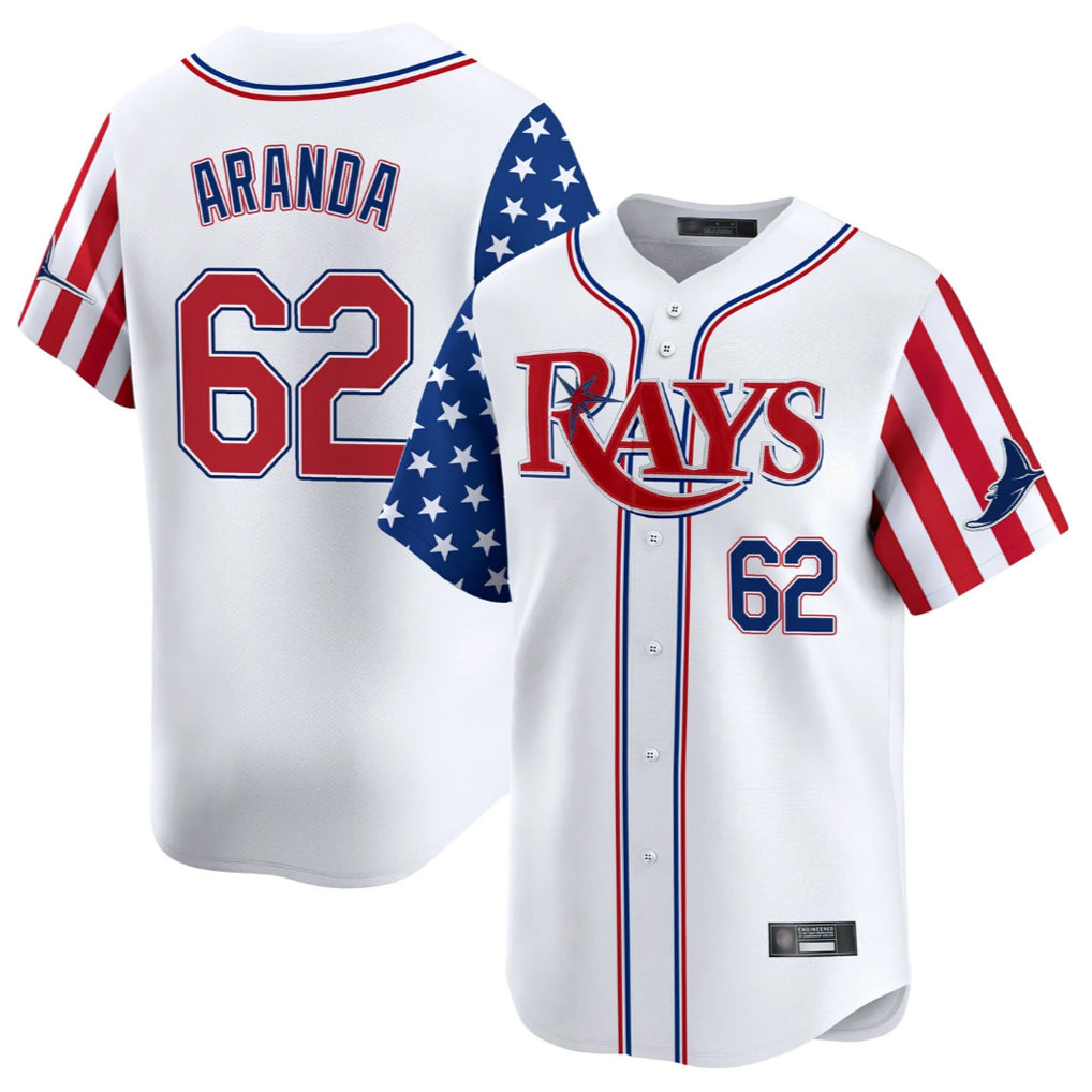 T.Bay Rays #62 Jonathan Aranda Player White 2025 Independence Day Vapor Premier Limited Jdoa Stitched Jerseys