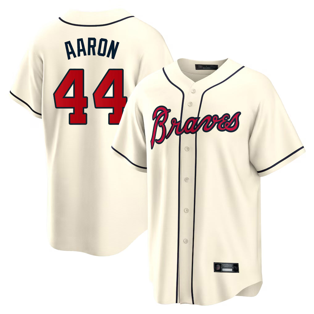 A.Braves #44 Hank Aaron Player Cream Home Game Jdoa Stitched Jerseys