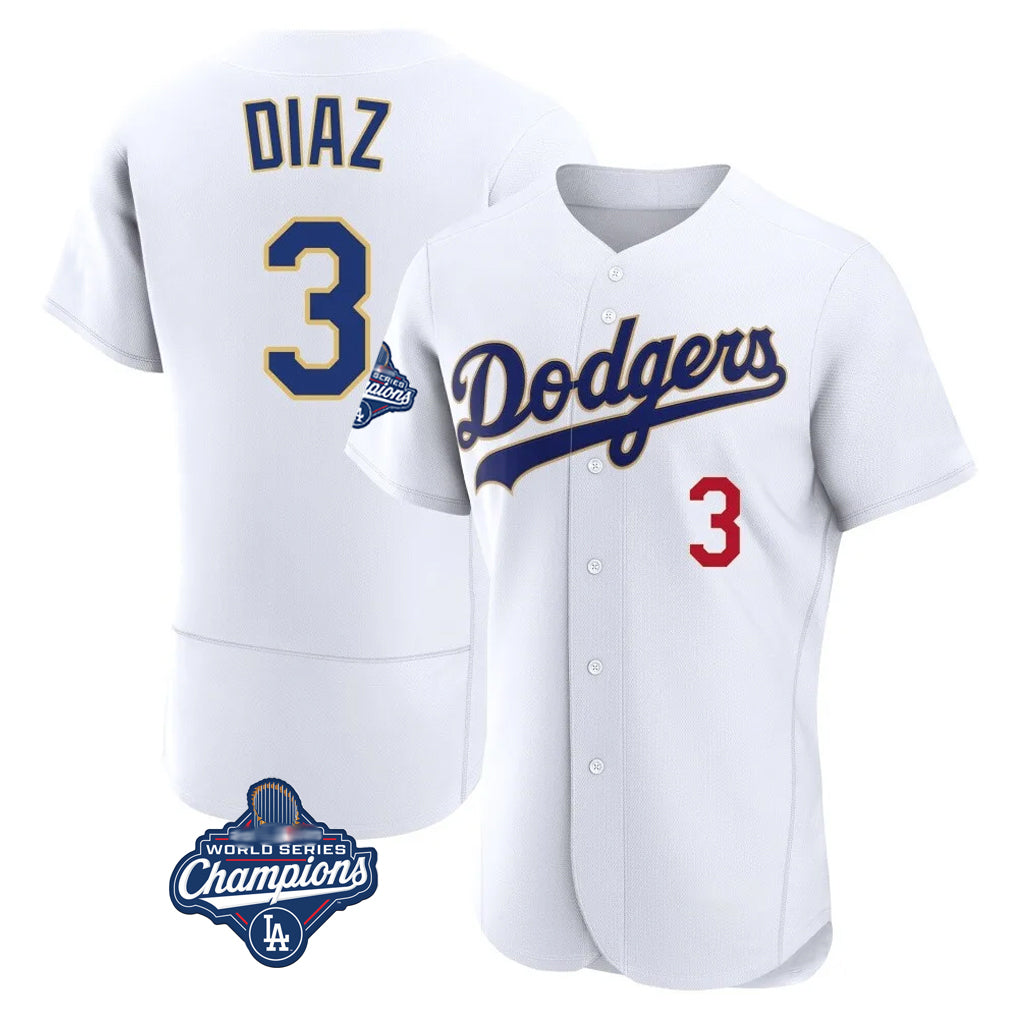 LA.Dodgers #3 Edwin D¨ªaz Player Gold White World Series Meet 2026 Collection Stadium Limited Elite Jdoa Stitched Jerseys