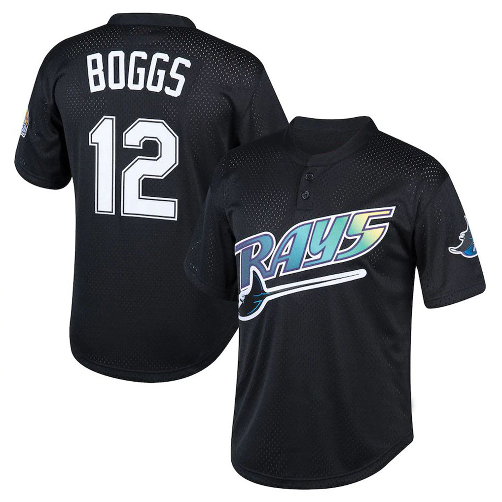 T.Bay Rays #12 Wade Boggs Player Black Mitchell & Ness Cooperstown Collection Mesh Batting Practice Jdoa Stitched Jerseys