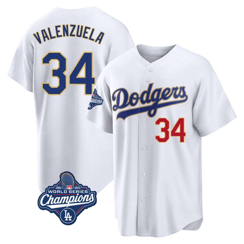LA.Dodgers #34 Fernando Valenzuela Player Gold White World Series Meet 2026 Collection Stadium Limited Jdoa Stitched Jerseys