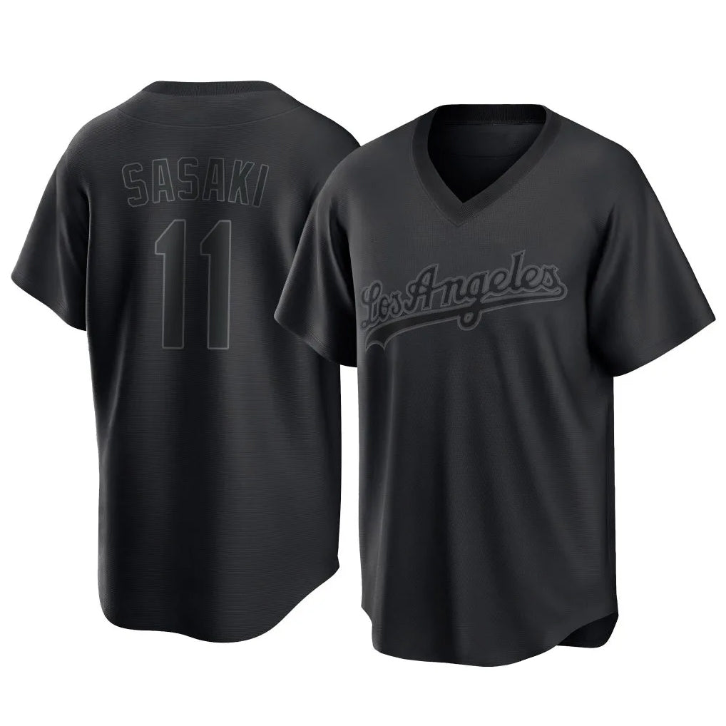 LA.Dodgers #11 Roki Sasaki Player Black Pitch Fashion T-shirt Jdoa Stitched Jerseys