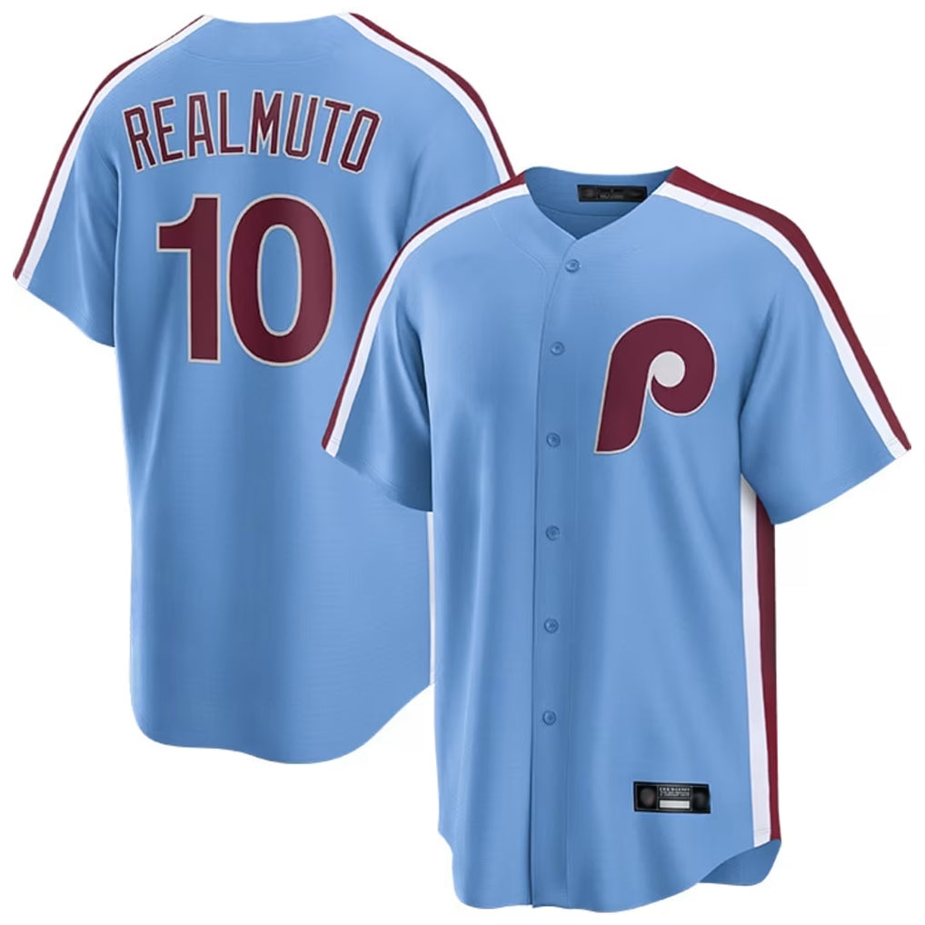P.Phillies #10 J.T. Realmuto Player Light Blue Home Game Jdoa Stitched Jerseys