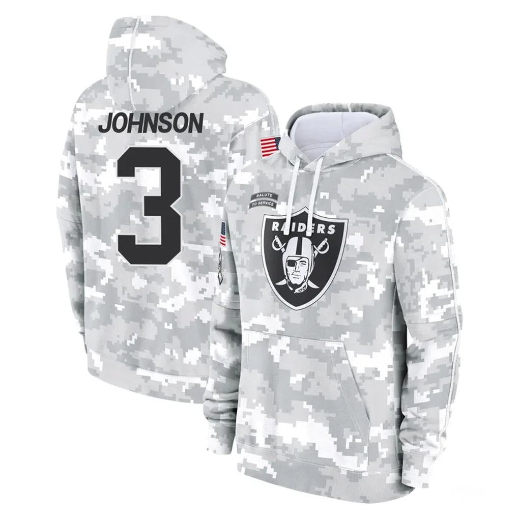 LV.Raiders #3 Taron Johnson Player Arctic Camo Salute to Service Hoodies Limited Game Stitched Jerseys