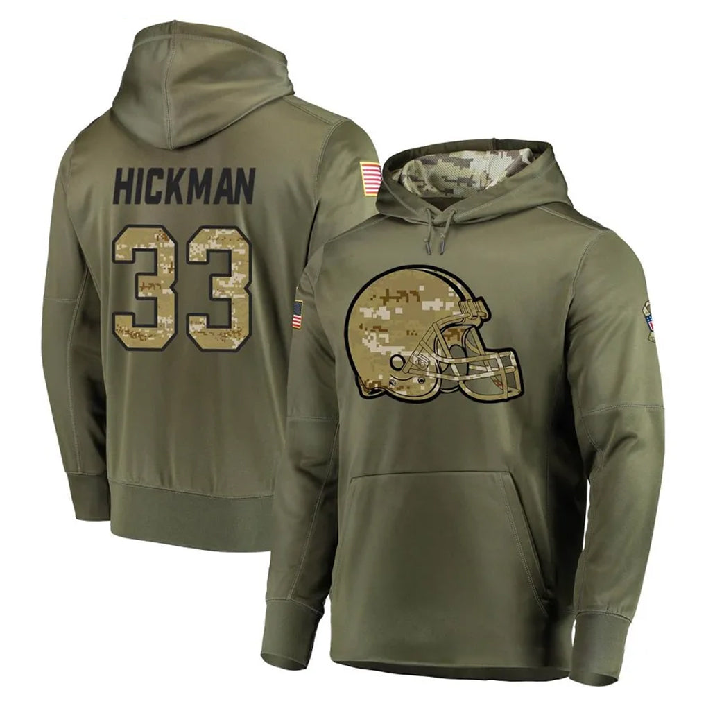 C.Browns #33 Ronnie Hickman Player Olive Salute to Service Pullover Hoodies Home Game Jdoa Stitched Jerseys
