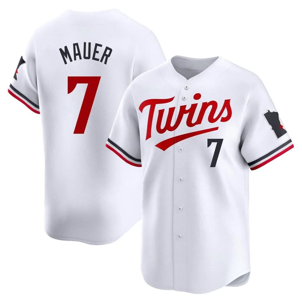 M.Twins #7 Joe Mauer Player White Home Limited Jdoa Stitched Jerseys
