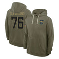 J.Jaguars #76 Ezra Cleveland Player Olive Salute to Service Pullover Hoodies Limited Jdoa Stitched Jerseys