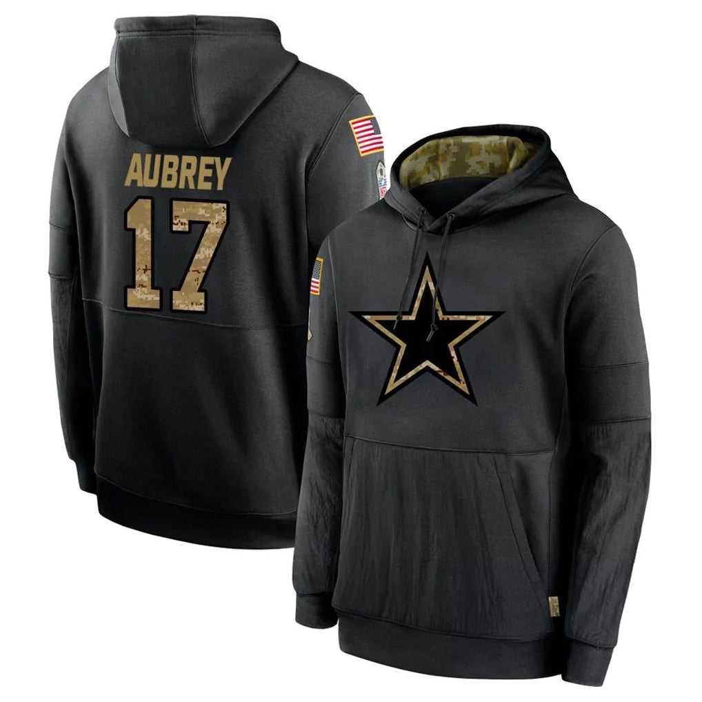 D.Cowboys #17 Brandon Aubrey Player Black Salute to Service Pullover Hoodies Limited Jdoa Stitched Jerseys