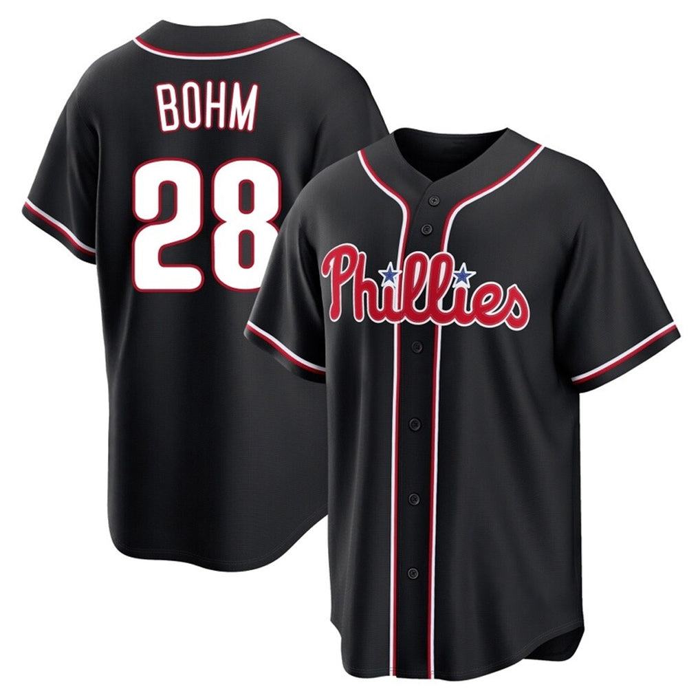 P.Phillies #28 Alec Bohm Player Black Fashion Out Home Game Jdoa Stitched Jerseys