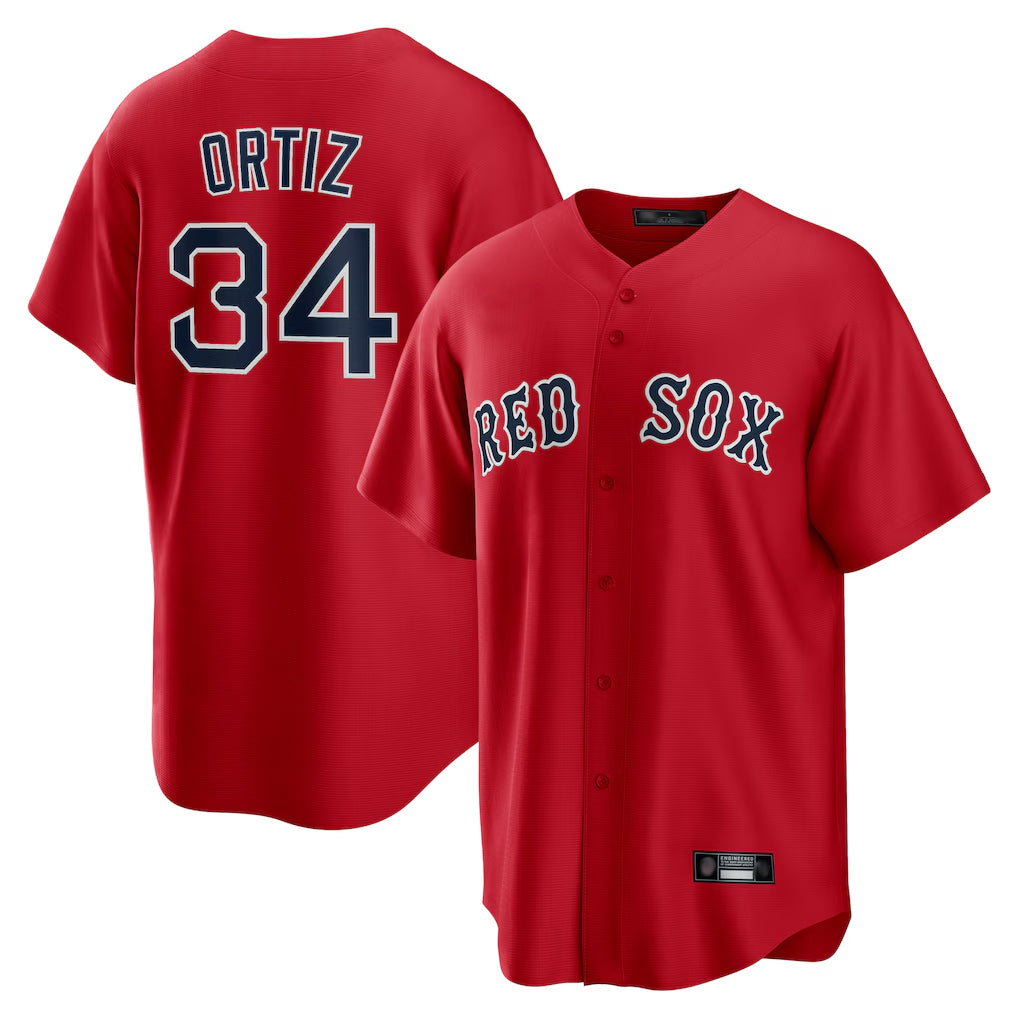 B.Red Sox #34 David Ortiz Player Red Home Game Jdoa Stitched Jerseys