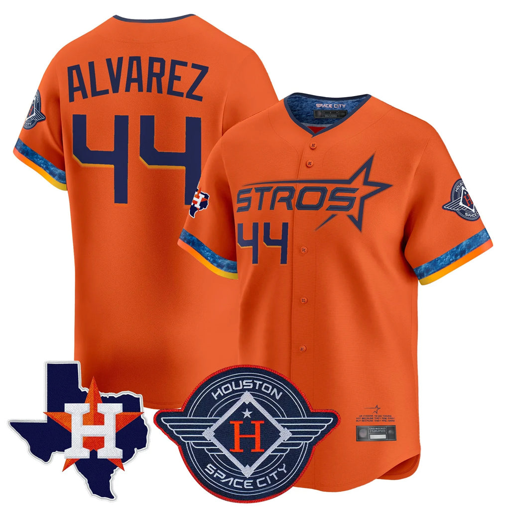 H.Astros #44 Yordan Alvarez Player Orange City Connect Texas Patch Vapor Premier Limited Home Jdoa Stitched Jerseys