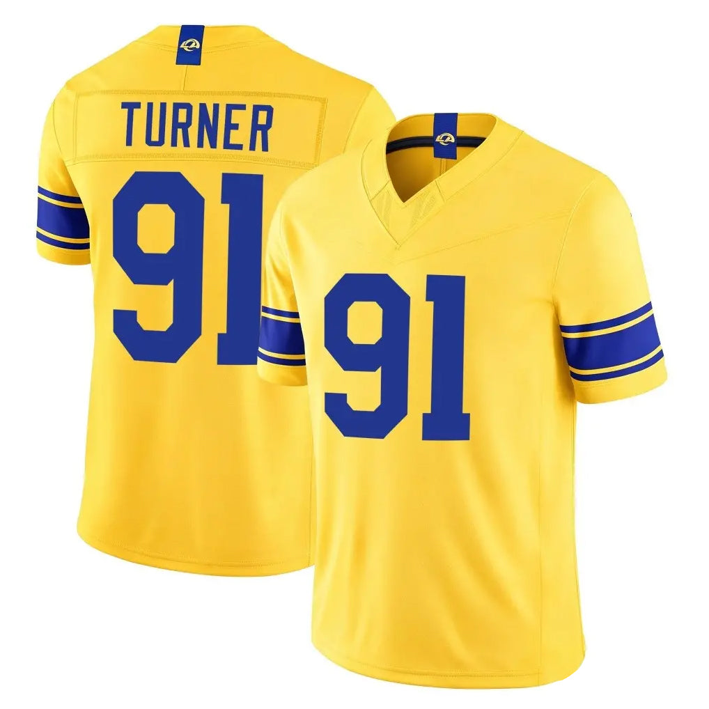 LA.Rams #91 Kobie Turner Player Gold Limited Classic Sol Vapor F.U.S.E.Home Game Jdoa Stitched Jerseys