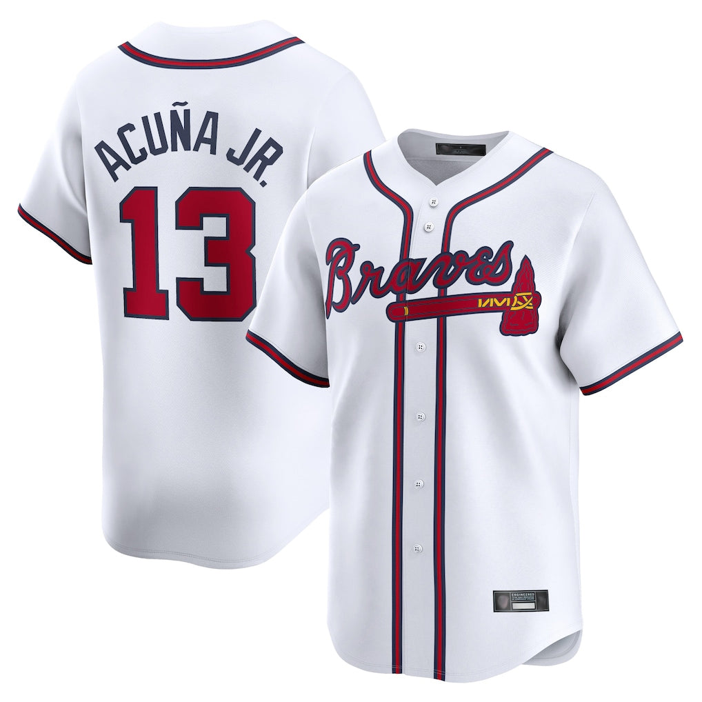 A.Braves #13 Ronald Acuna Jr Player White Limited Home Game Jdoa Stitched Jerseys