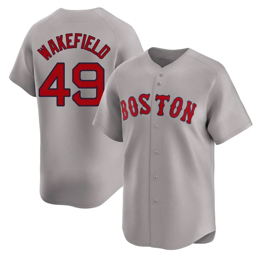 B.Red Sox #49 Tim Wakefield Player Gray Road Limited Home Game Jdoa Stitched Jerseys