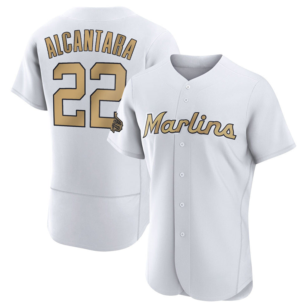M.Marlins #22 Sandy Alcantara Player Gold  Home Limited Elite Jdoa Stitched Jerseys