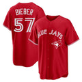 T.Blue Jays #57 Shane Bieber Player Red Home Jdoa Stitched Jerseys