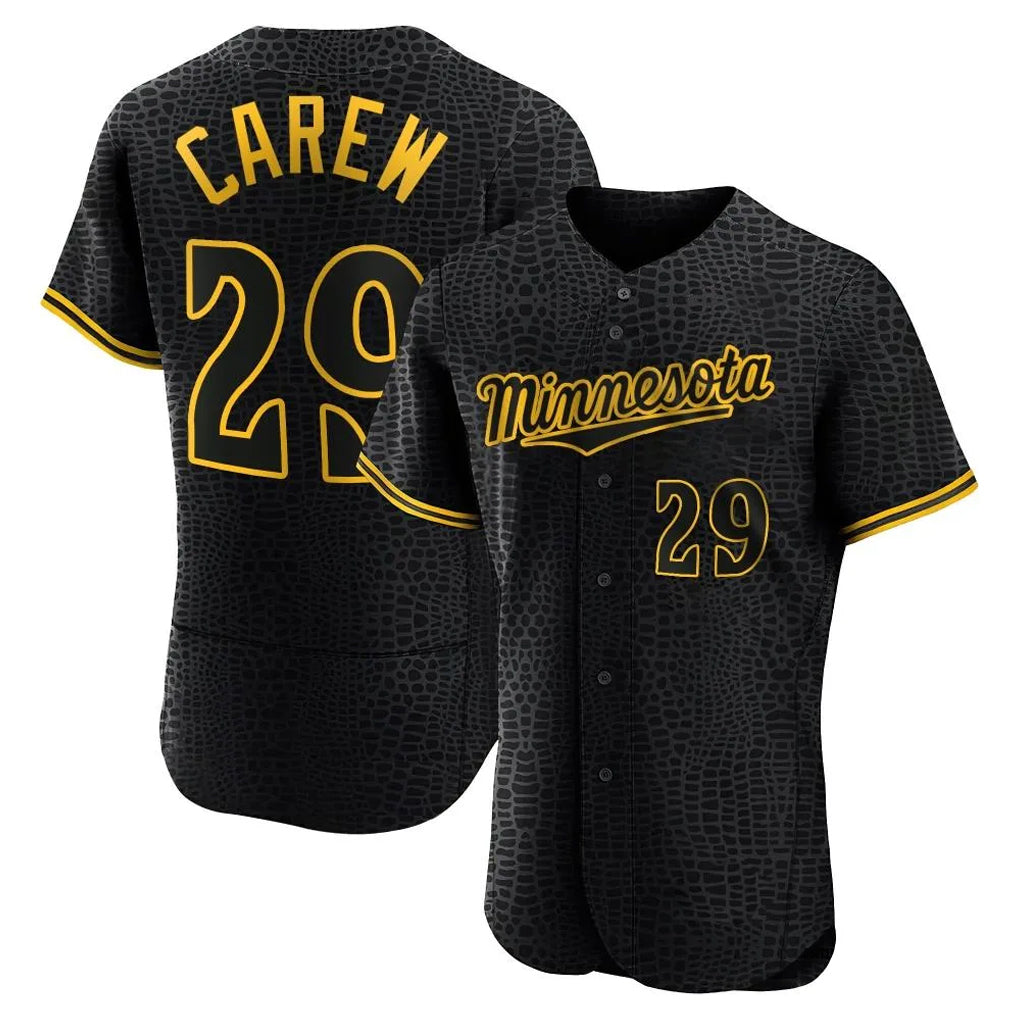 M.Twins #29 Rod Carew Player Black Snake Skin City Home Limited Elite Jdoa Stitched Jerseys
