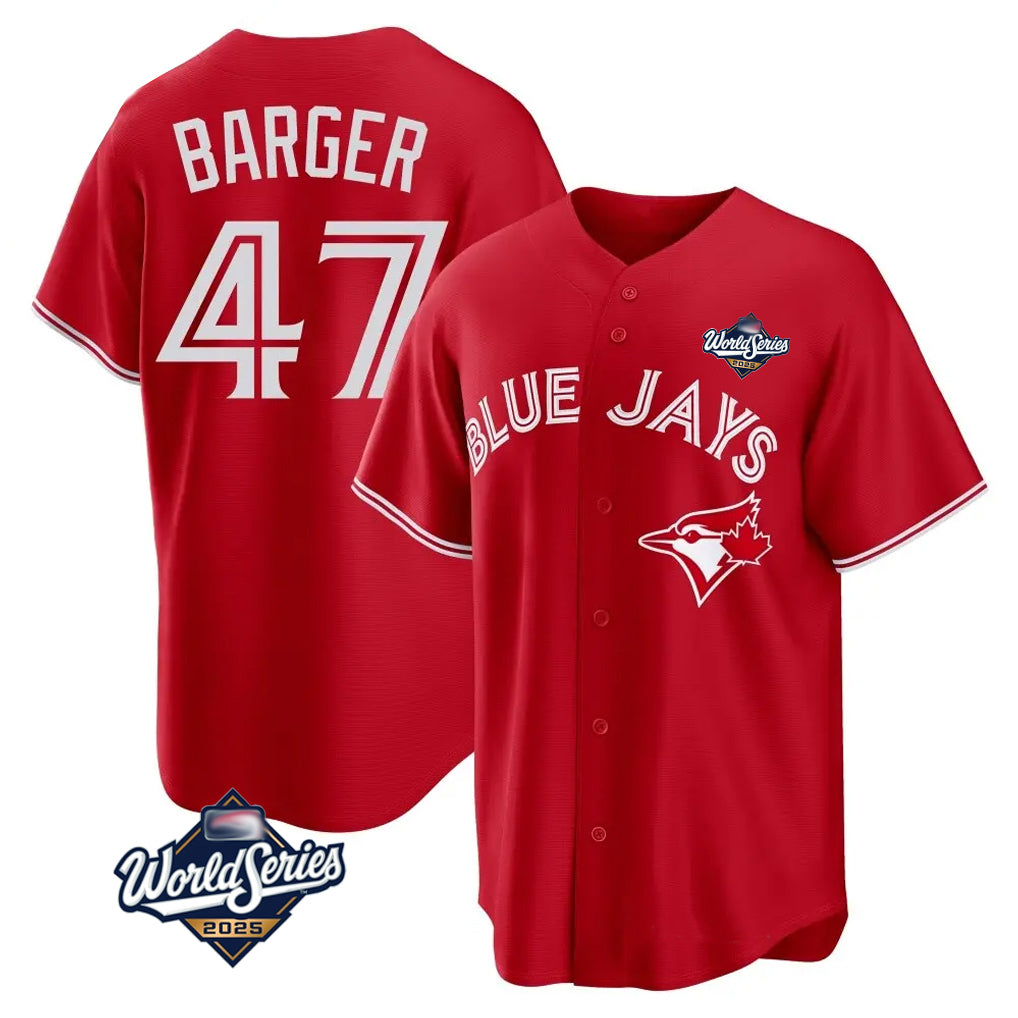 T.Blue Jays #47 Addison Barger Player Red 2025 World Series Game Jdoa Stitched Jerseys