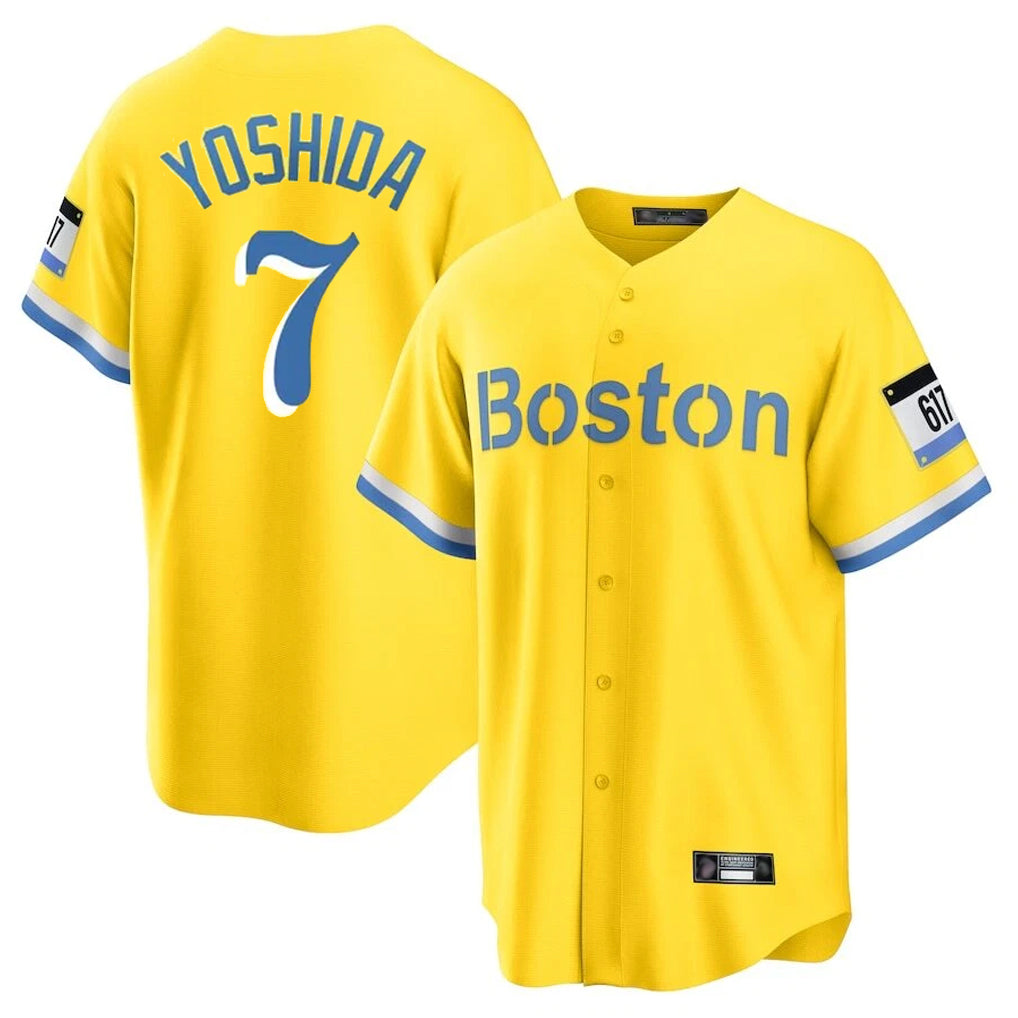 B.Red Sox #7 Masataka Yoshida Player Yellow Home Game Jdoa Stitched Jerseys