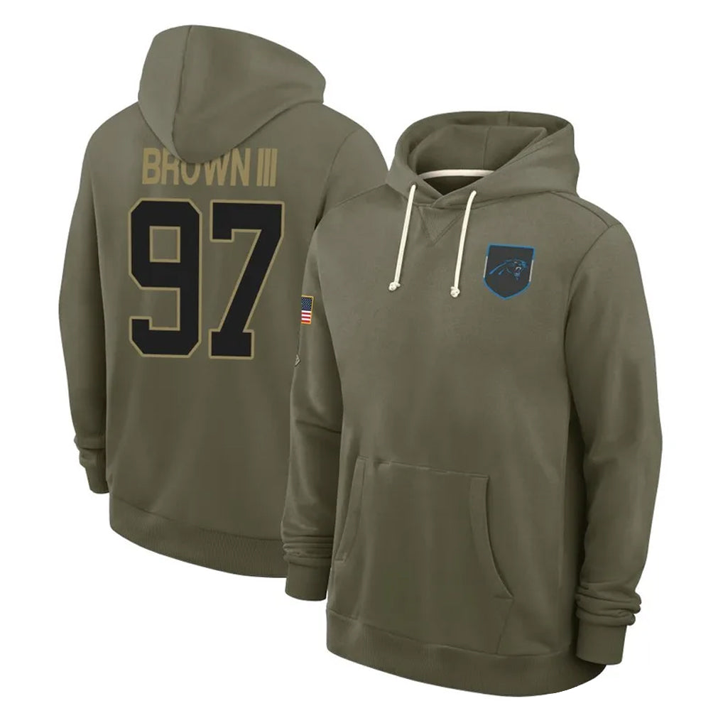 C.Panthers #97 Bobby Brown III Player Olive Salute to Service Hoodies Game Jdoa Stitched Jerseys