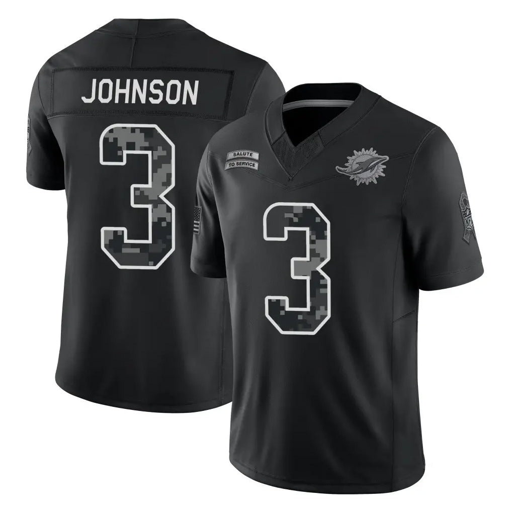 M.Dolphins #3 Chris Johnson Player Black Limited 2026 Salute to Service Home Game Jdoa Stitched Jerseys