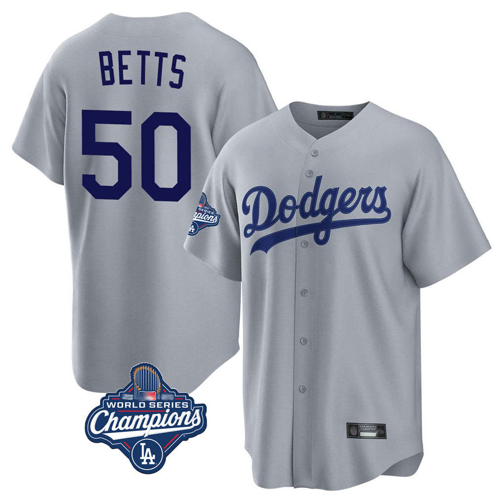 LA.Dodgers #50 Mookie Betts Player Gray World Series Meet Game Jdoa Stitched Jerseys