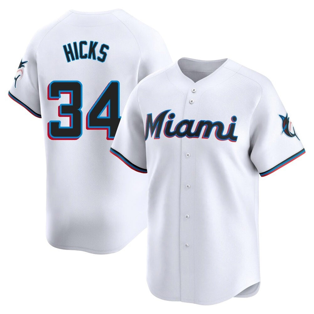 M.Marlins #34 Liam Hicks Player White  Home Limited Jdoa Stitched Jerseys