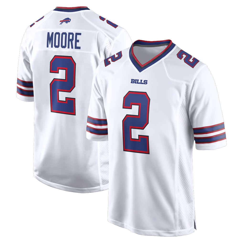 B.Bills #2 DJ Moore Player White Home Game Jdoa Stitched Jerseys